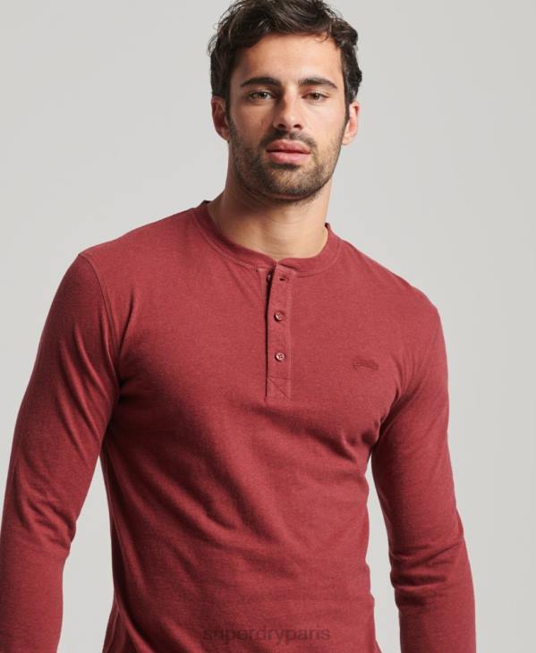 Superdry Hommes haut col tunisien brodé logo vintage en coton bio D64Z1461 vêtements rouge