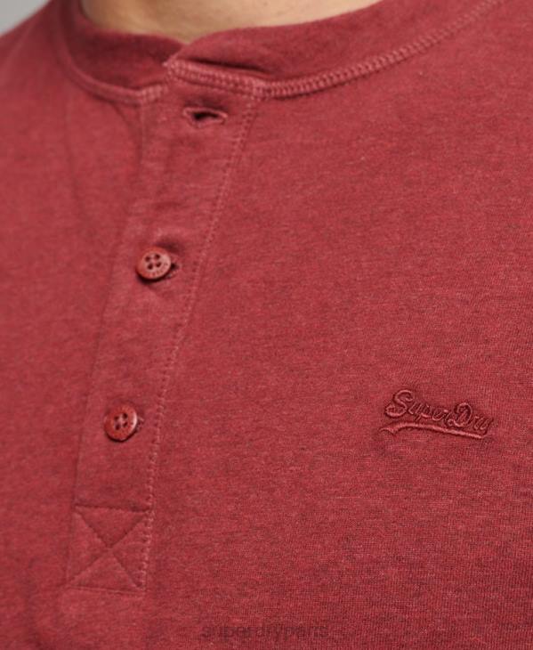 Superdry Hommes haut col tunisien brodé logo vintage en coton bio D64Z1461 vêtements rouge