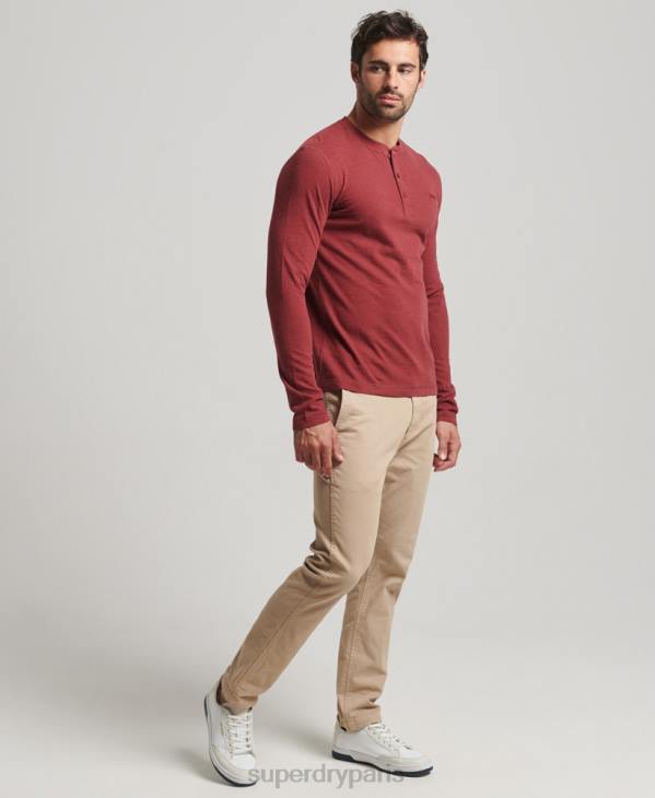 Superdry Hommes haut col tunisien brodé logo vintage en coton bio D64Z1461 vêtements rouge