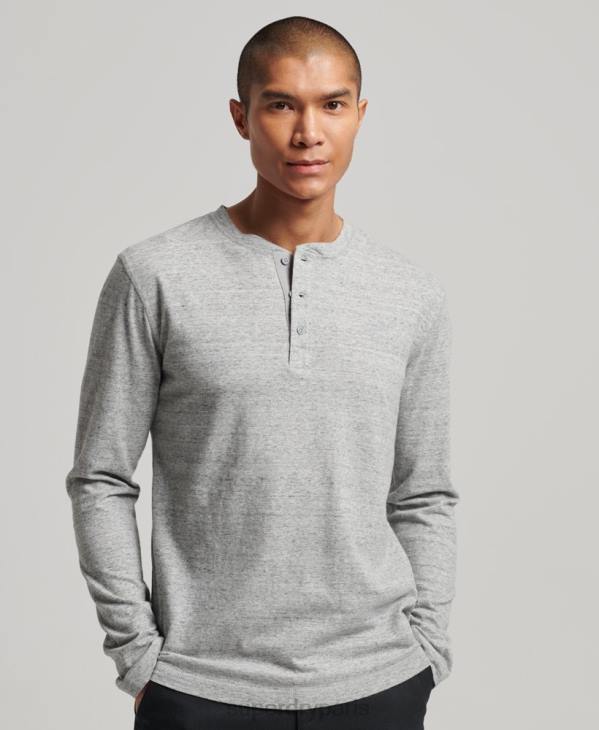 Superdry Hommes haut col tunisien brodé logo vintage en coton bio D64Z1470 vêtements gris