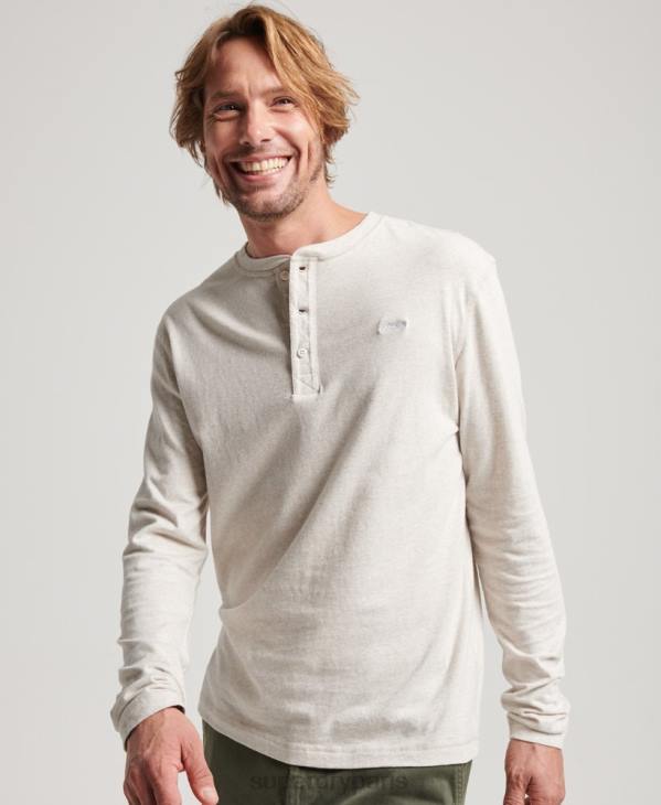 Superdry Hommes haut col tunisien brodé logo vintage en coton bio D64Z1488 vêtements crème