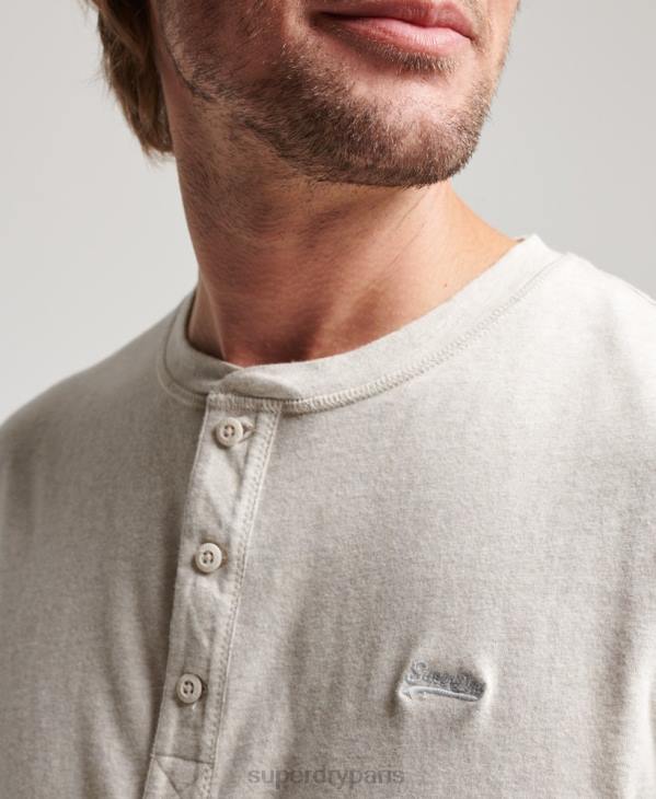 Superdry Hommes haut col tunisien brodé logo vintage en coton bio D64Z1488 vêtements crème