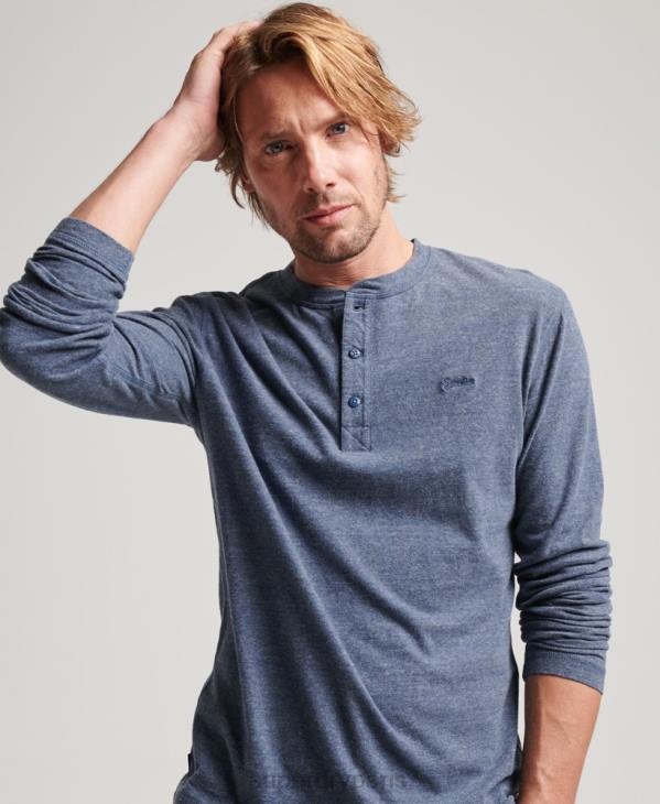 Superdry Hommes haut col tunisien brodé logo vintage en coton bio D64Z1525 vêtements marine