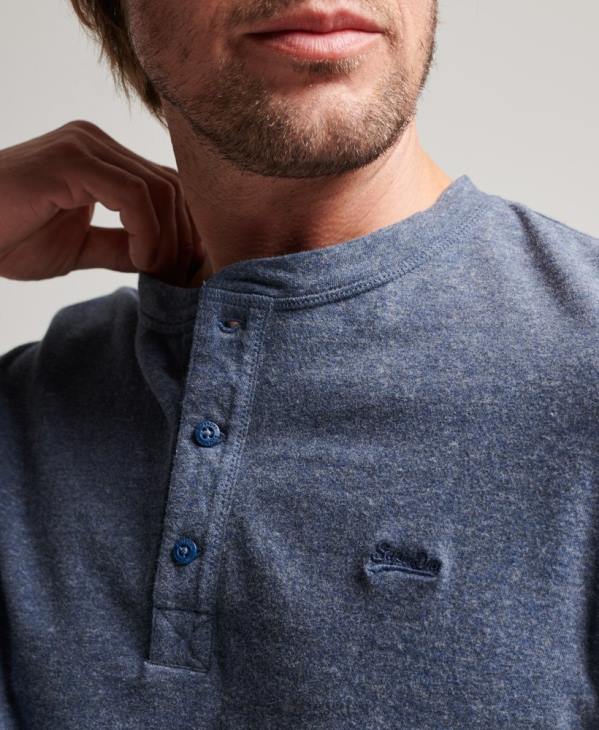 Superdry Hommes haut col tunisien brodé logo vintage en coton bio D64Z1525 vêtements marine