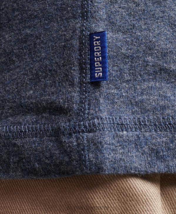Superdry Hommes haut col tunisien brodé logo vintage en coton bio D64Z1525 vêtements marine