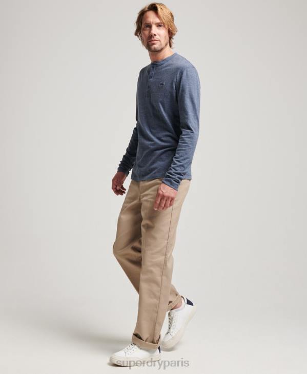 Superdry Hommes haut col tunisien brodé logo vintage en coton bio D64Z1525 vêtements marine