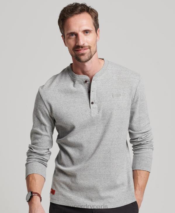 Superdry Hommes haut col tunisien brodé logo vintage en coton bio D64Z1543 vêtements gris