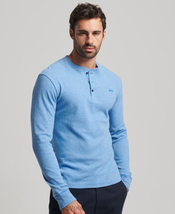 Superdry Hommes haut col tunisien brodé logo vintage en coton bio D64Z1556 vêtements bleu