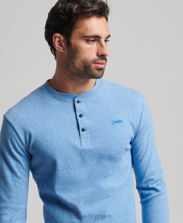 Superdry Hommes haut col tunisien brodé logo vintage en coton bio D64Z1556 vêtements bleu