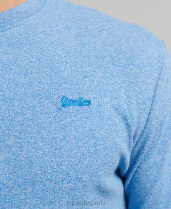 Superdry Hommes haut col tunisien brodé logo vintage en coton bio D64Z1556 vêtements bleu