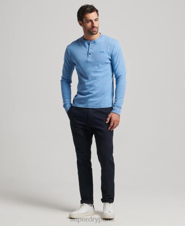 Superdry Hommes haut col tunisien brodé logo vintage en coton bio D64Z1556 vêtements bleu