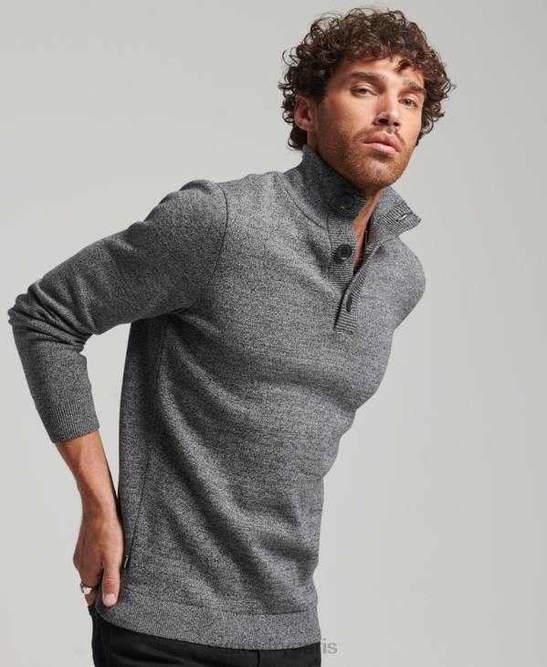 Superdry Hommes haut col tunisien essentiel en coton bio D64Z1512 vêtements gris