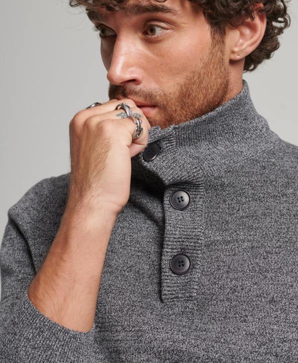 Superdry Hommes haut col tunisien essentiel en coton bio D64Z1512 vêtements gris