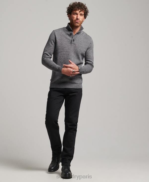 Superdry Hommes haut col tunisien essentiel en coton bio D64Z1512 vêtements gris