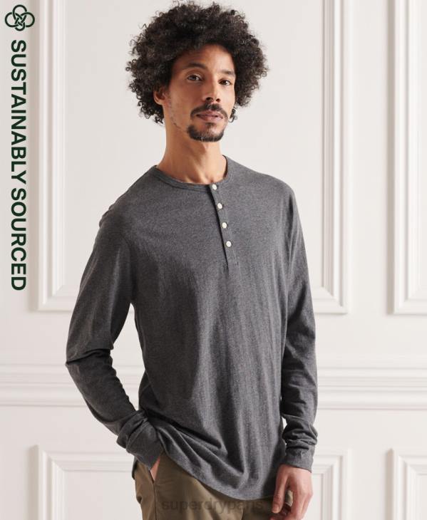 Superdry Hommes haut col tunisien essentiel léger en coton biologique D64Z6421 vêtements gris foncé