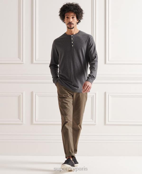 Superdry Hommes haut col tunisien essentiel léger en coton biologique D64Z6421 vêtements gris foncé
