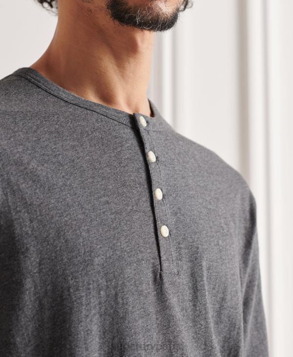 Superdry Hommes haut col tunisien essentiel léger en coton biologique D64Z6421 vêtements gris foncé