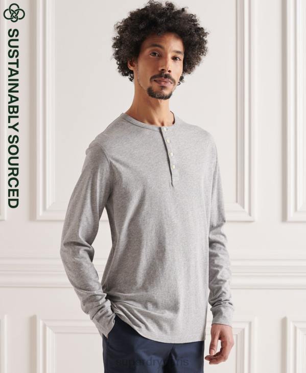 Superdry Hommes haut col tunisien essentiel léger en coton biologique D64Z6424 vêtements gris clair