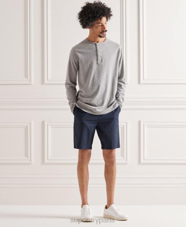Superdry Hommes haut col tunisien essentiel léger en coton biologique D64Z6424 vêtements gris clair