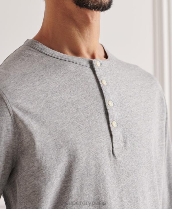Superdry Hommes haut col tunisien essentiel léger en coton biologique D64Z6424 vêtements gris clair