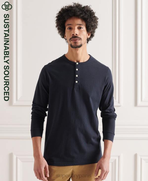 Superdry Hommes haut col tunisien essentiel léger en coton biologique D64Z6489 vêtements marine