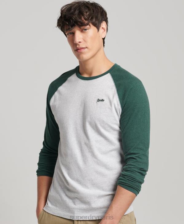 Superdry Hommes haut de baseball essentiel à manches longues en coton biologique D64Z1464 vêtements vert
