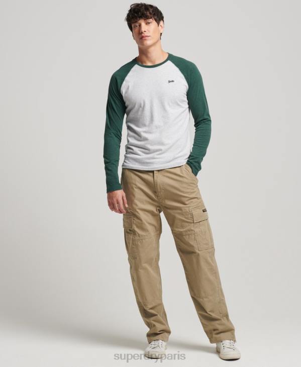 Superdry Hommes haut de baseball essentiel à manches longues en coton biologique D64Z1464 vêtements vert