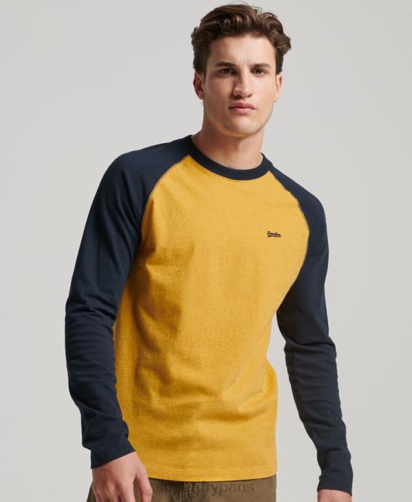 Superdry Hommes haut de baseball essentiel à manches longues en coton biologique D64Z1484 vêtements jaune