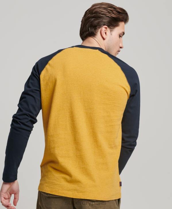 Superdry Hommes haut de baseball essentiel à manches longues en coton biologique D64Z1484 vêtements jaune