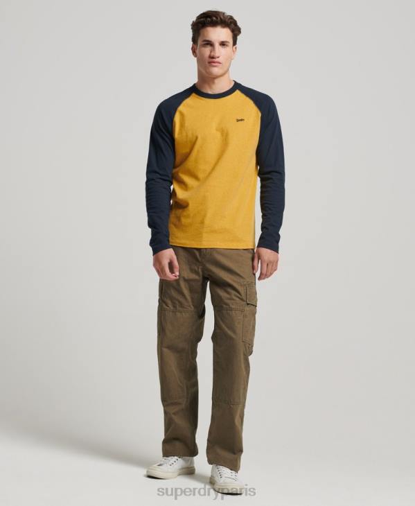 Superdry Hommes haut de baseball essentiel à manches longues en coton biologique D64Z1484 vêtements jaune