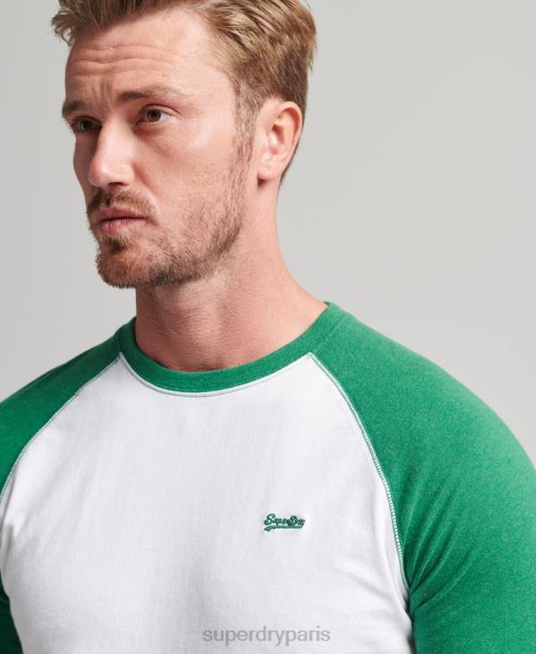 Superdry Hommes haut de baseball essentiel à manches longues en coton biologique D64Z1496 vêtements vert