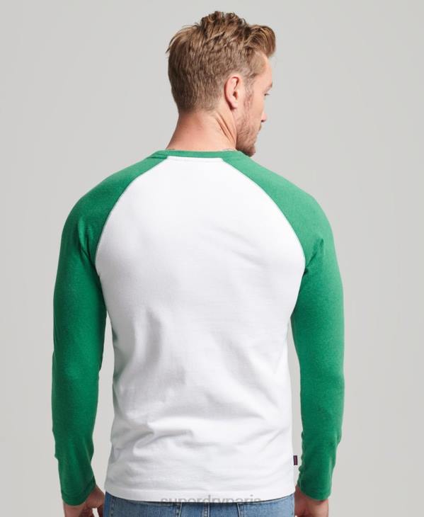 Superdry Hommes haut de baseball essentiel à manches longues en coton biologique D64Z1496 vêtements vert