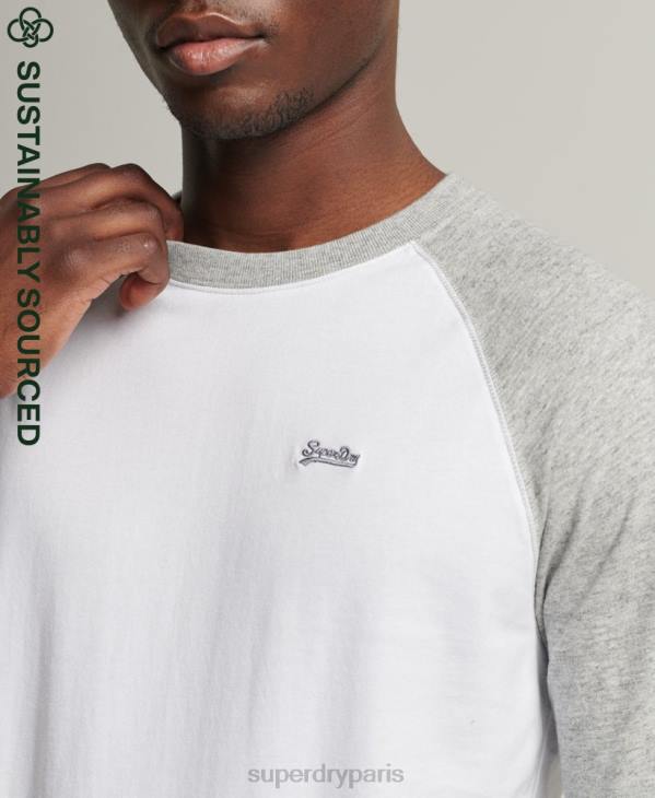 Superdry Hommes haut de baseball essentiel à manches longues en coton biologique D64Z1497 vêtements blanc