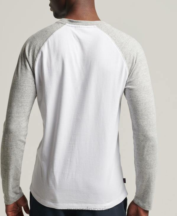 Superdry Hommes haut de baseball essentiel à manches longues en coton biologique D64Z1497 vêtements blanc