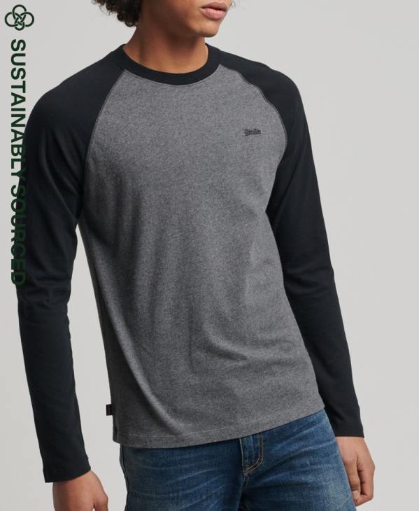 Superdry Hommes haut de baseball essentiel à manches longues en coton biologique D64Z1505 vêtements gris foncé
