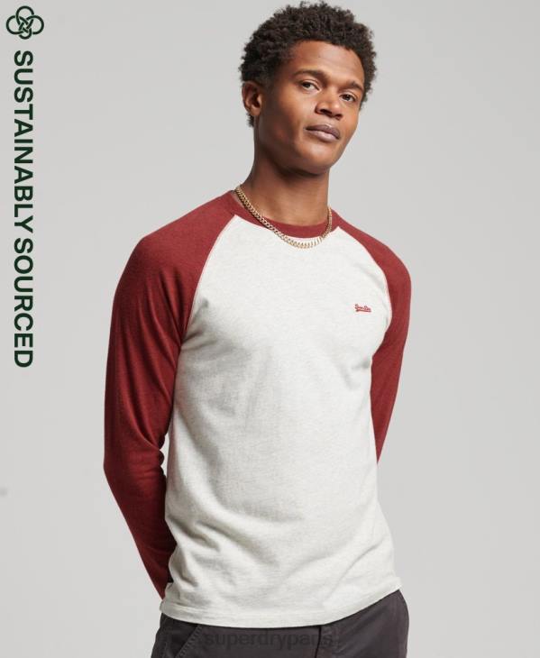 Superdry Hommes haut de baseball essentiel à manches longues en coton biologique D64Z1518 vêtements rouge