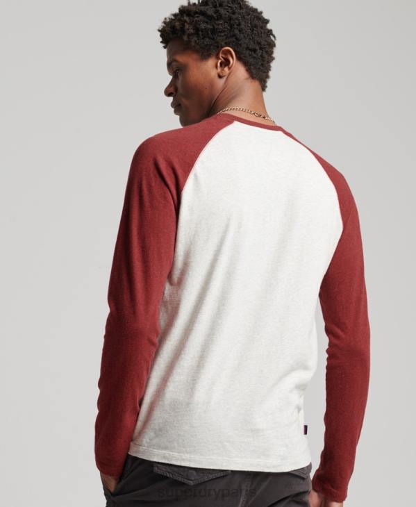 Superdry Hommes haut de baseball essentiel à manches longues en coton biologique D64Z1518 vêtements rouge