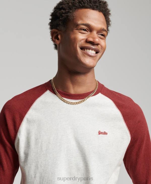 Superdry Hommes haut de baseball essentiel à manches longues en coton biologique D64Z1518 vêtements rouge