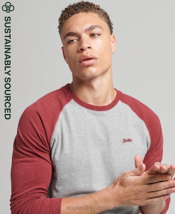 Superdry Hommes haut de baseball essentiel à manches longues en coton biologique D64Z1527 vêtements rouge