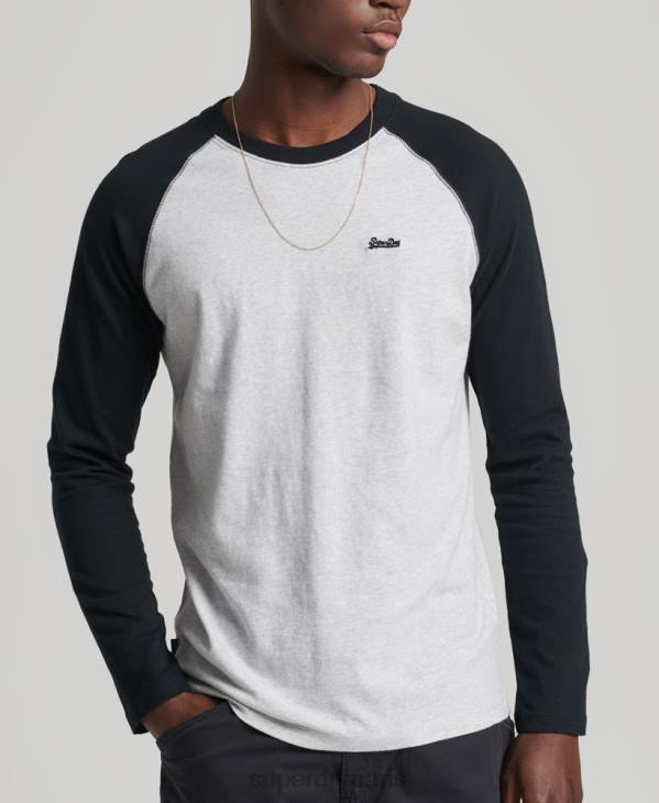 Superdry Hommes haut de baseball essentiel à manches longues en coton biologique D64Z1550 vêtements gris foncé