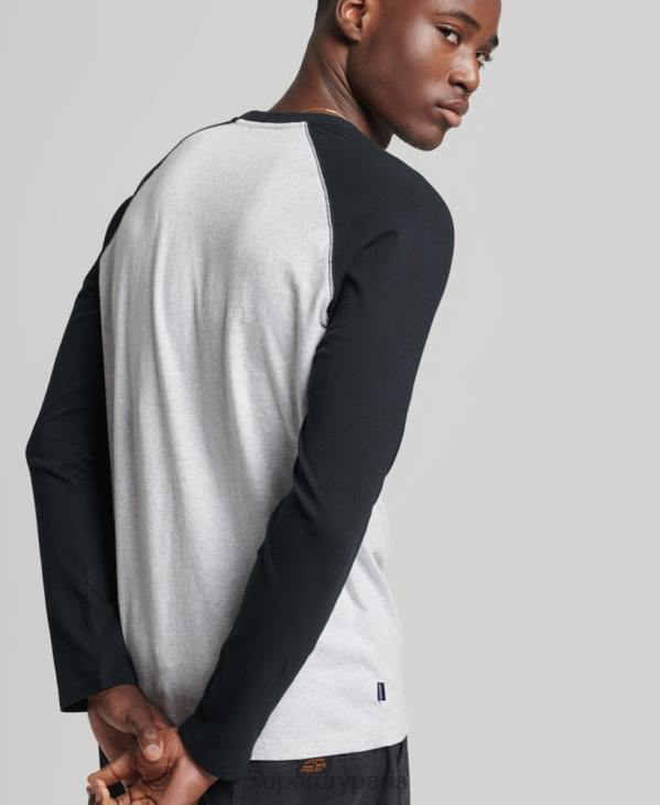 Superdry Hommes haut de baseball essentiel à manches longues en coton biologique D64Z1550 vêtements gris foncé