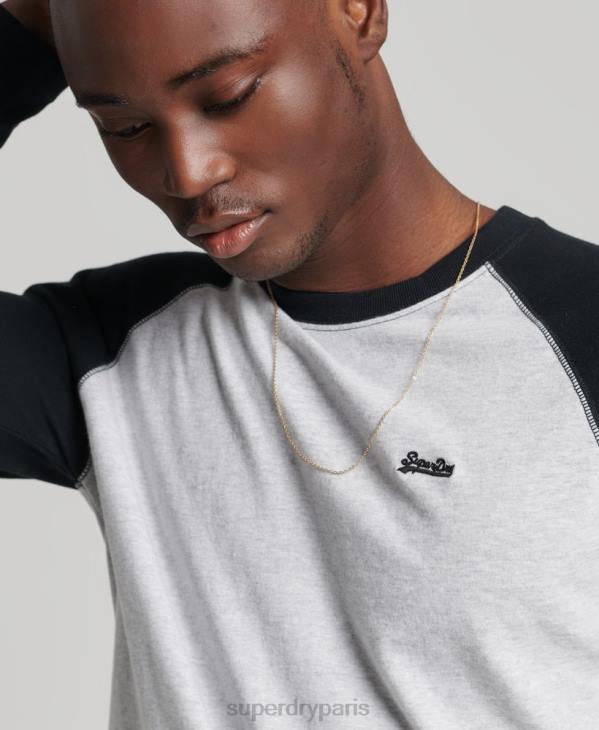 Superdry Hommes haut de baseball essentiel à manches longues en coton biologique D64Z1550 vêtements gris foncé