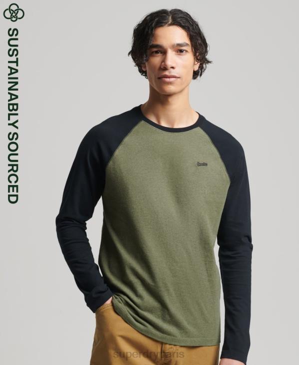 Superdry Hommes haut de baseball essentiel à manches longues en coton biologique D64Z1557 vêtements vert