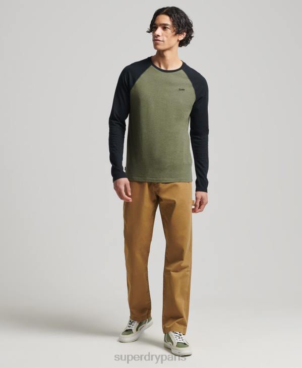 Superdry Hommes haut de baseball essentiel à manches longues en coton biologique D64Z1557 vêtements vert