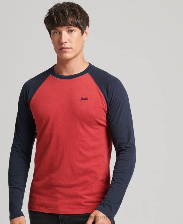 Superdry Hommes haut de baseball essentiel à manches longues en coton biologique D64Z1577 vêtements rouge