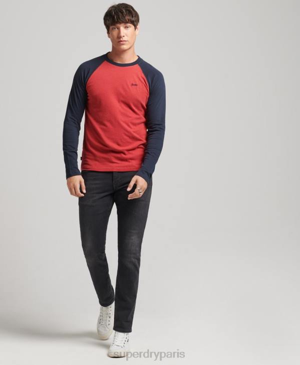 Superdry Hommes haut de baseball essentiel à manches longues en coton biologique D64Z1577 vêtements rouge