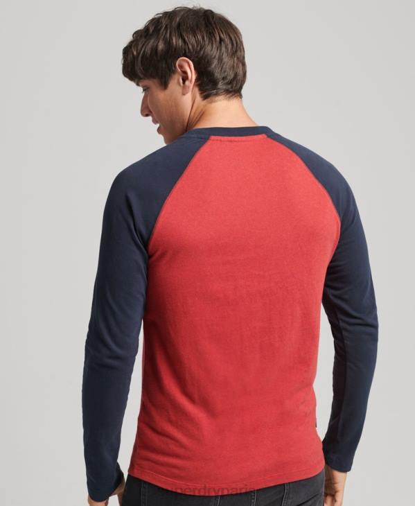 Superdry Hommes haut de baseball essentiel à manches longues en coton biologique D64Z1577 vêtements rouge