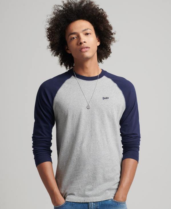 Superdry Hommes haut de baseball essentiel à manches longues en coton biologique D64Z1578 vêtements marine