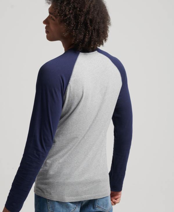 Superdry Hommes haut de baseball essentiel à manches longues en coton biologique D64Z1578 vêtements marine