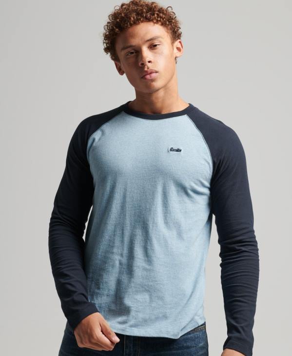 Superdry Hommes haut de baseball essentiel à manches longues en coton biologique D64Z1583 vêtements bleu